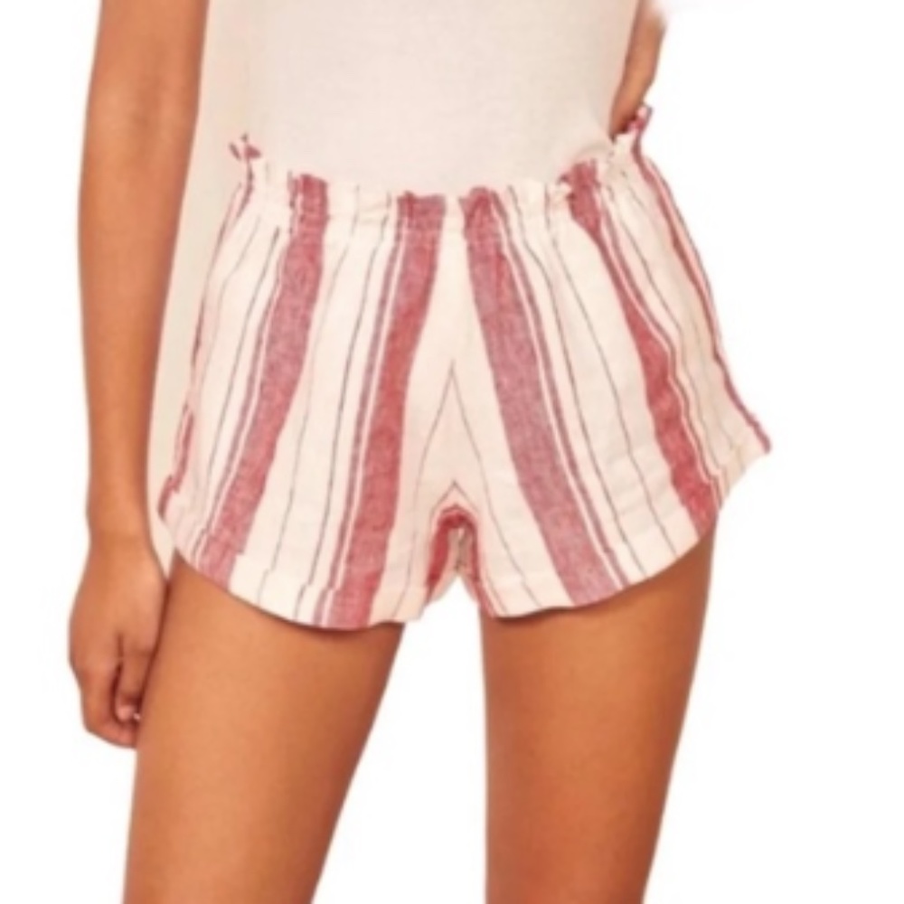 Reformation Sawyer Linen Shorts Red White S